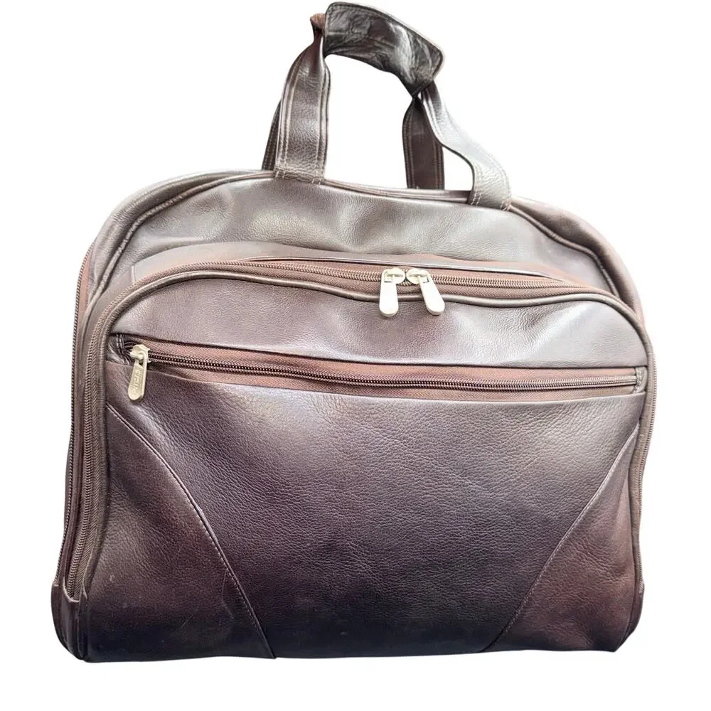 Piel Leather Rolling Laptop Briefcase Brown Wheeled Carry On Travel Bag